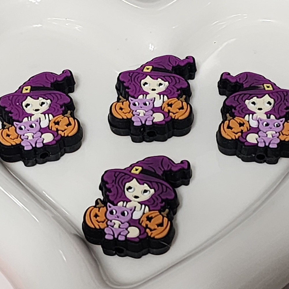 Witch Beads 2 Pcs Focal Bead Beaded Pen Jewelry Halloween Siicone Cat Pumpkin